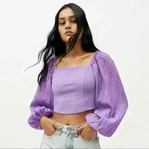 Urban outfitters puff sleeve boho colorful corset crop blouse sz.Lg girlhood